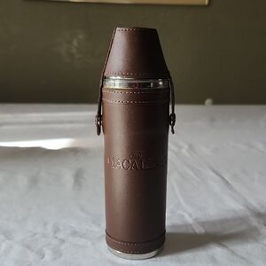 Macallan Stainless Steel  Leather Case Whiskey Scotch Flask